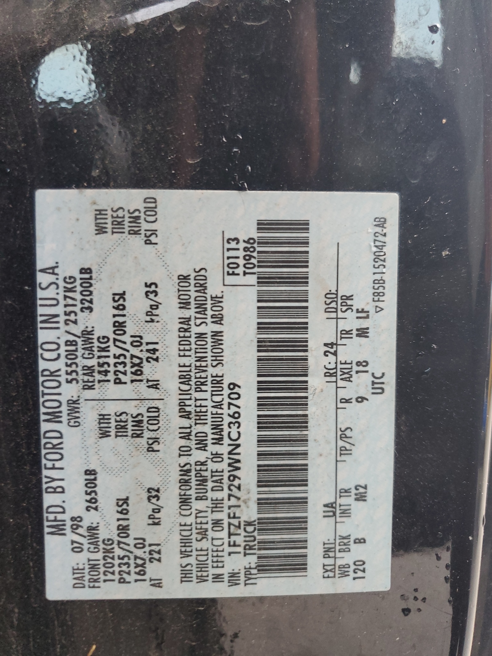 1FTZF1729WNC36709 1998 Ford F150