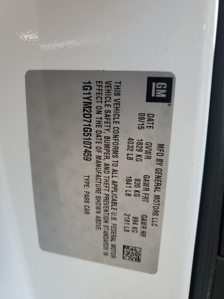 2016 Chevrolet Corvette Stingray Z51 3Lt VIN: 1G1YM2D71G5107459 Lot: 62841344