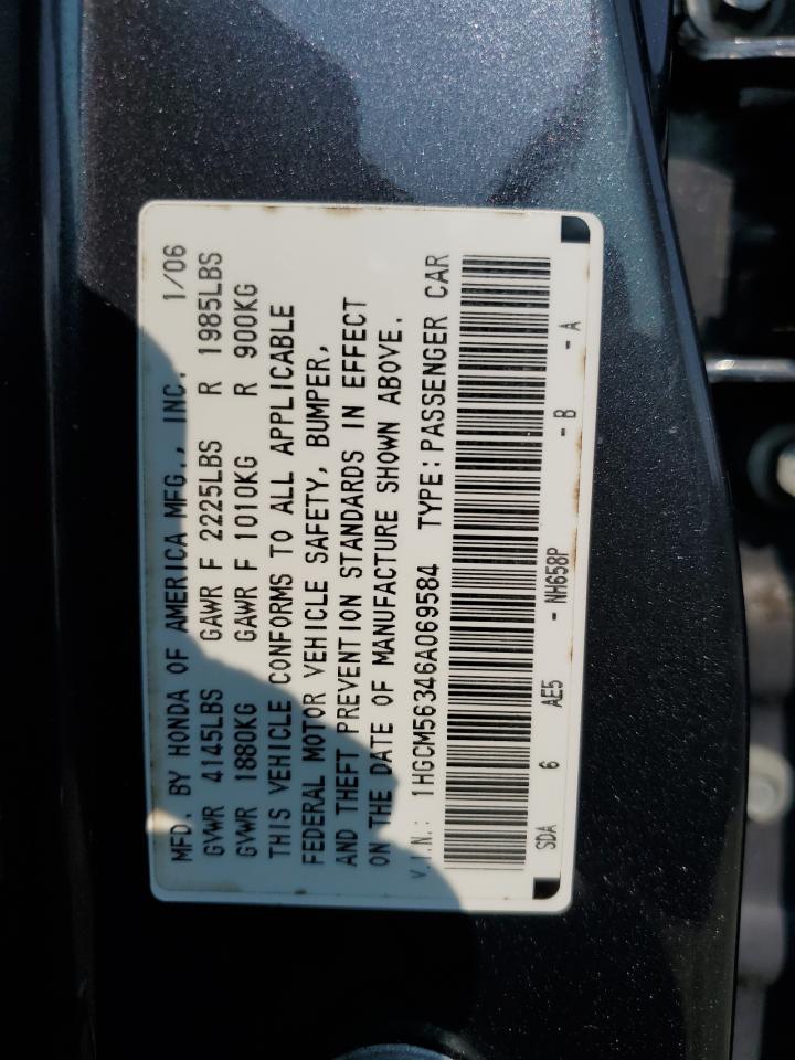 2006 Honda Accord Se VIN: 1HGCM56346A069584 Lot: 64779224