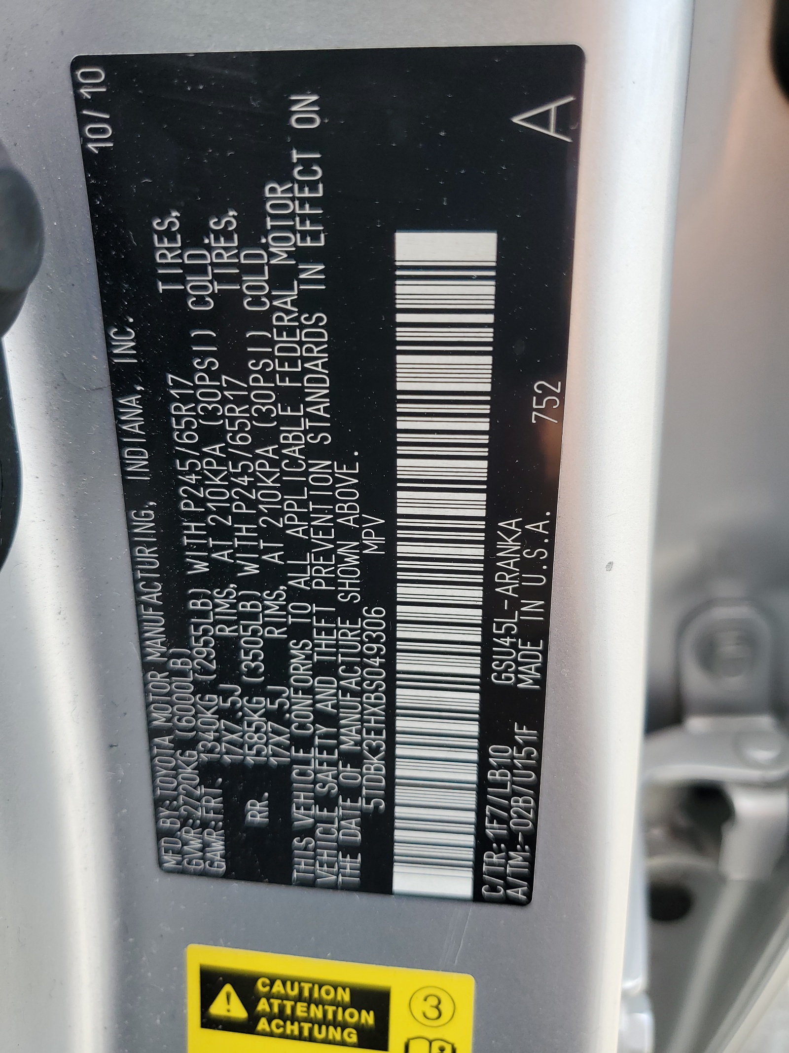 5TDBK3EHXBS049306 2011 Toyota Highlander Base