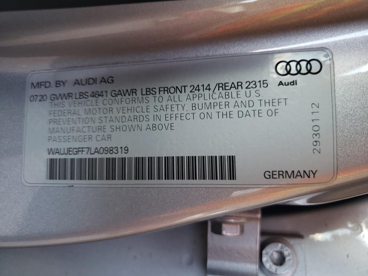 WAUJEGFF7LA098319 2020 Audi A3 S-Line Premium Plus