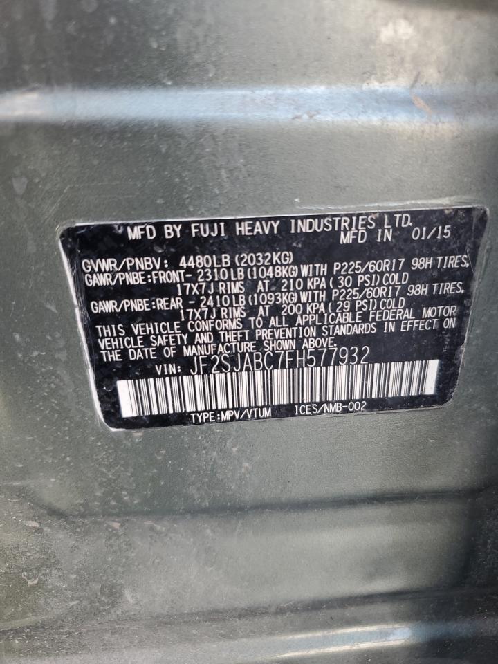 2015 Subaru Forester 2.5I VIN: JF2SJABC7FH577932 Lot: 64851074