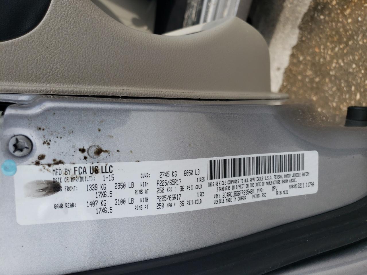 2015 Chrysler Town & Country Touring VIN: 2C4RC1BG6FR695484 Lot: 61927924