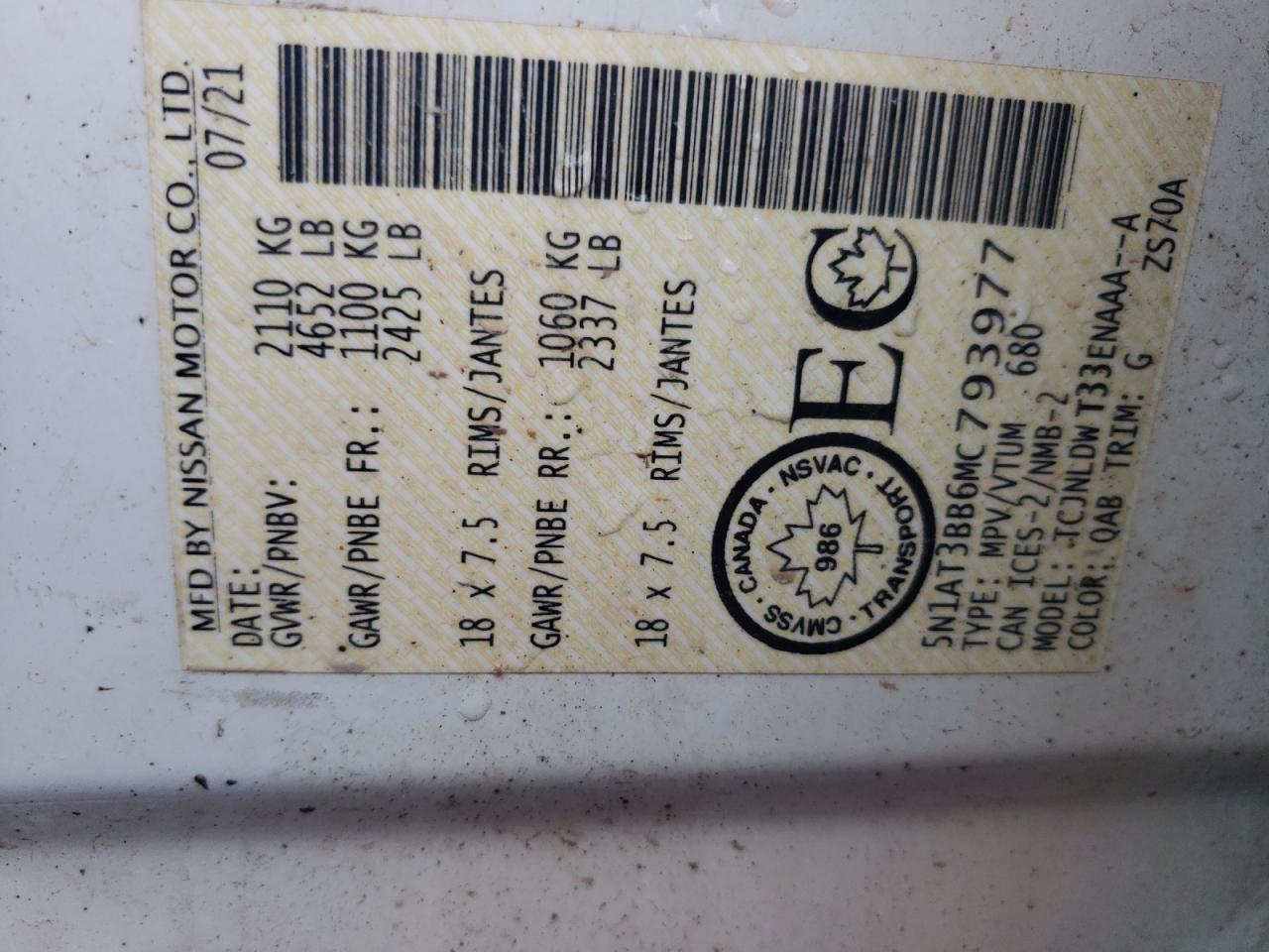 2021 Nissan Rogue Sv VIN: 5N1AT3BB6MC793977 Lot: 64830674