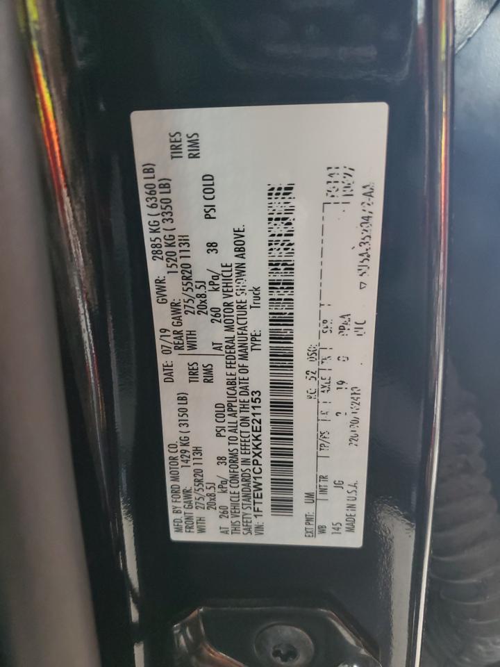 2019 Ford F150 Supercrew VIN: 1FTEW1CPXKKE21153 Lot: 64857074