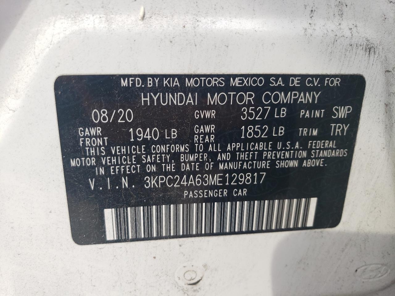 3KPC24A63ME129817 2021 Hyundai Accent Se