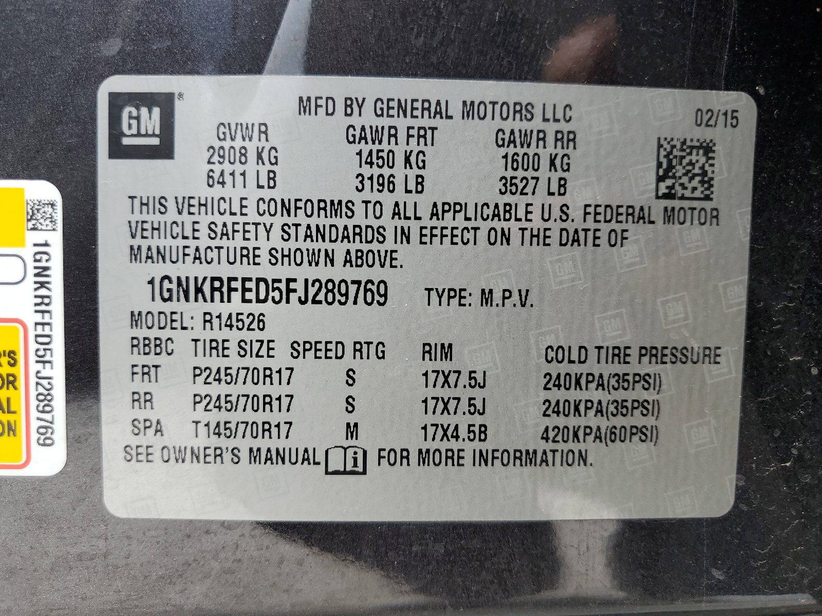 1GNKRFED5FJ289769 2015 Chevrolet Traverse Ls