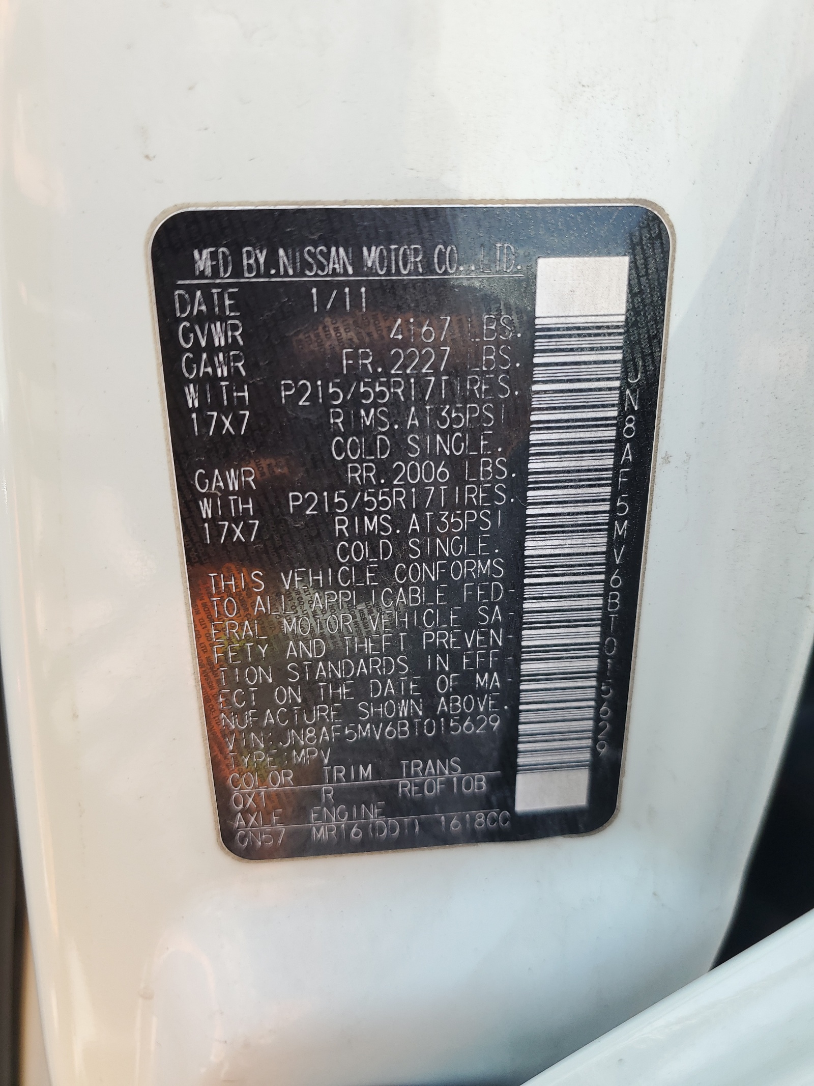 JN8AF5MV6BT015629 2011 Nissan Juke S