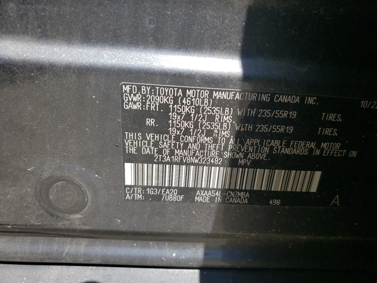 2022 Toyota Rav4 Xle Premium VIN: 2T3A1RFV8NW323482 Lot: 63076944