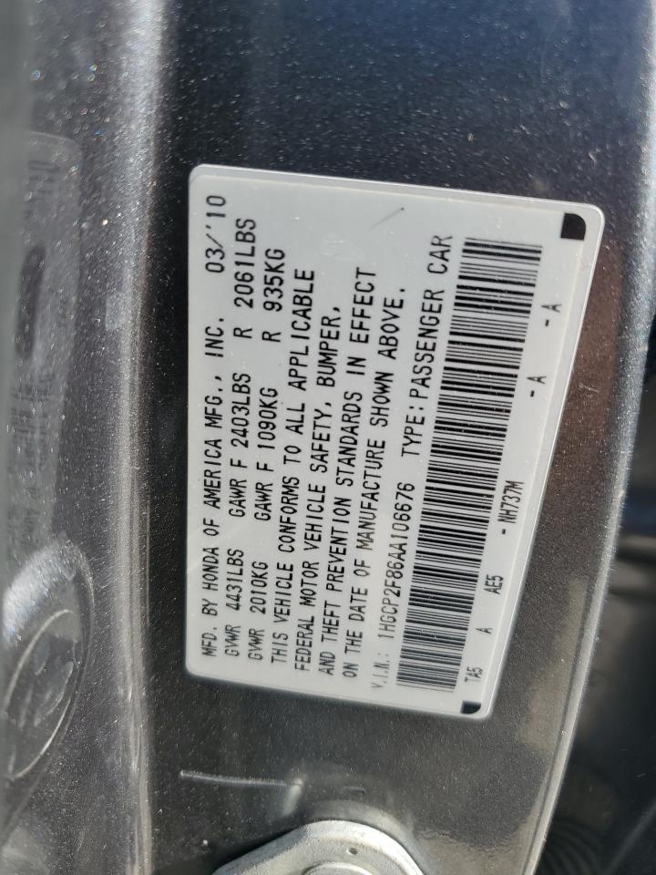 1HGCP2F86AA106676 2010 Honda Accord Exl