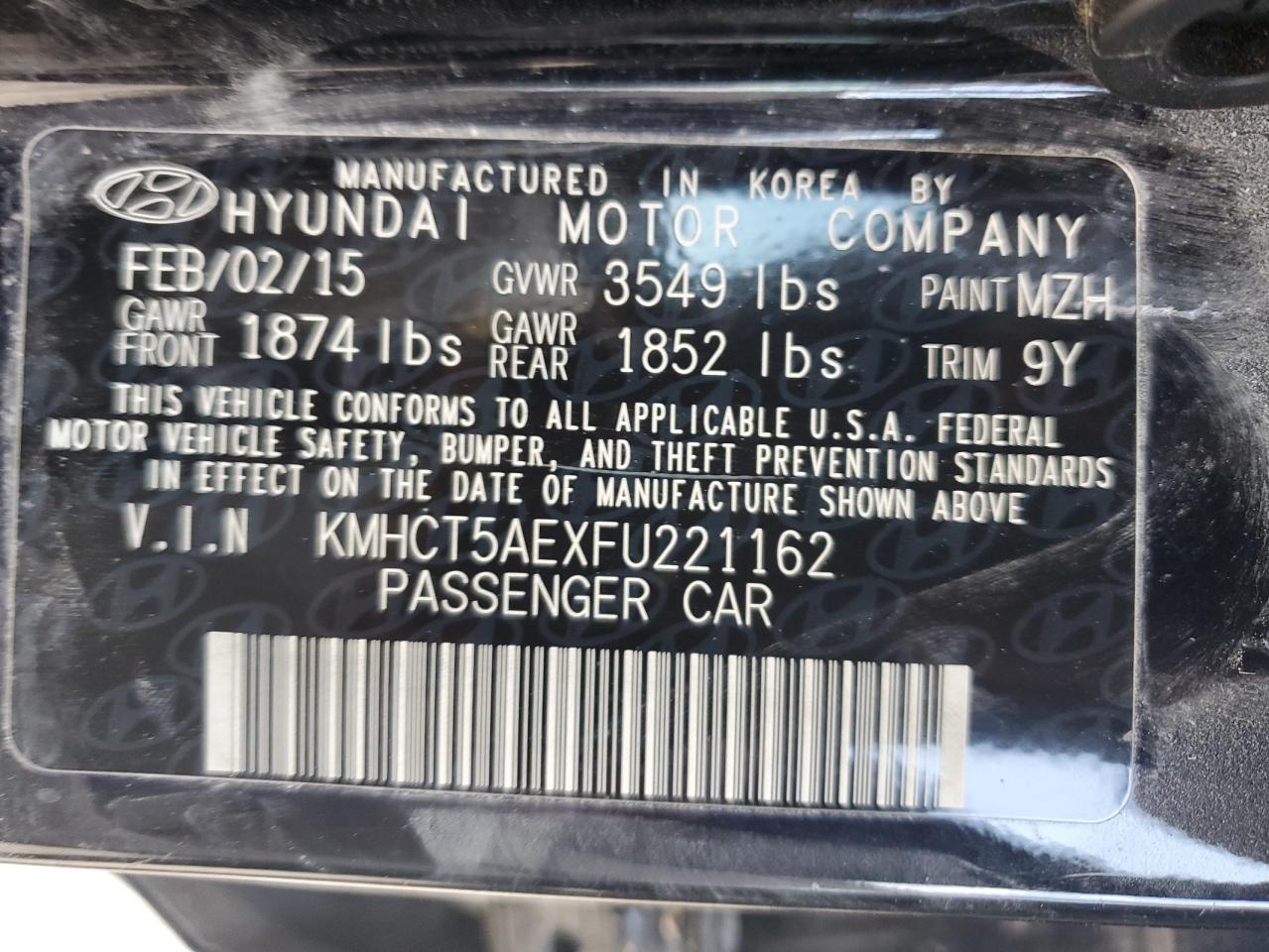 2015 Hyundai Accent Gs VIN: KMHCT5AEXFU221162 Lot: 64452524