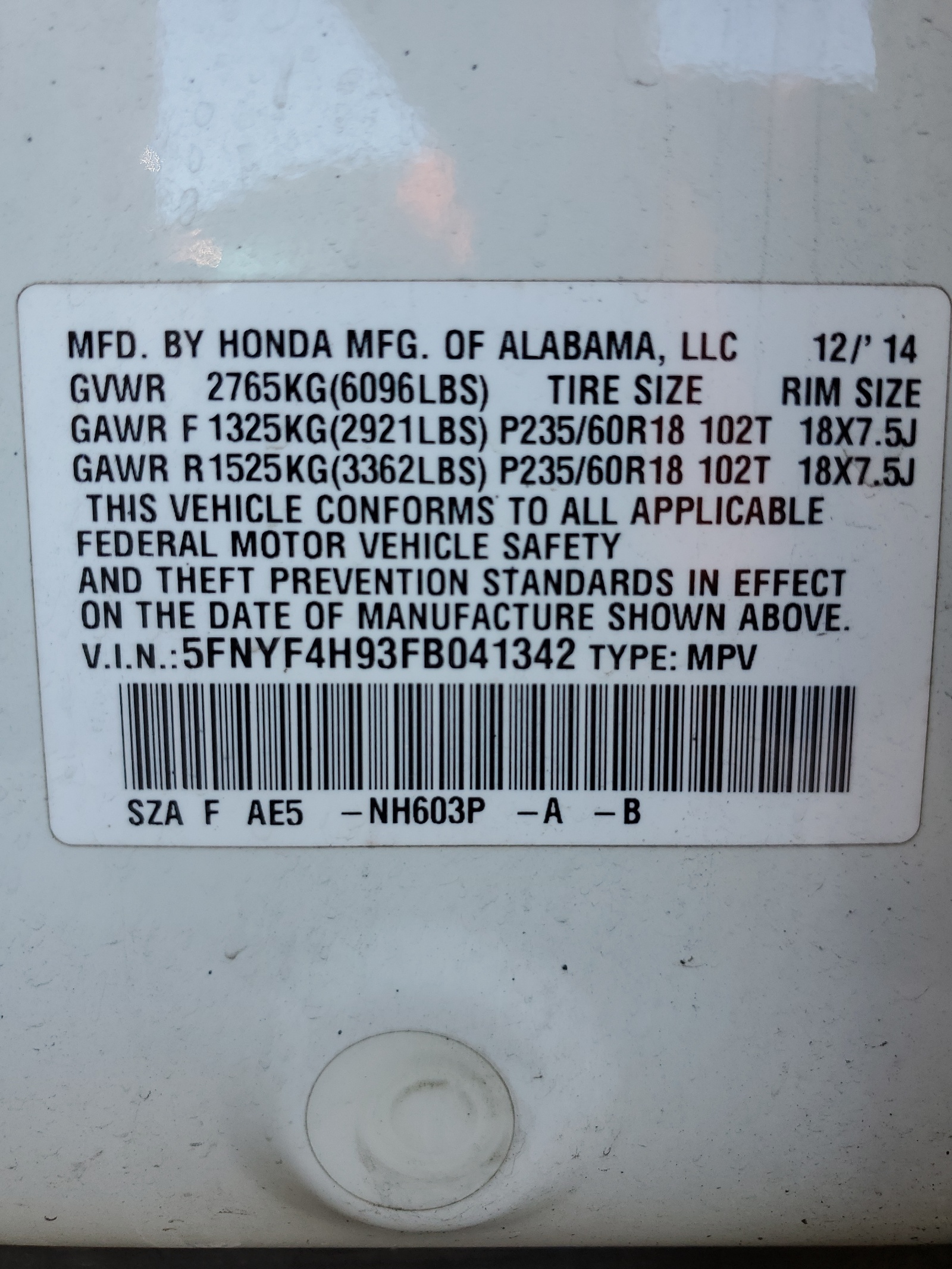 5FNYF4H93FB041342 2015 Honda Pilot Touring 5FNYF4H93FB041342 2015 Honda Pilot Touring