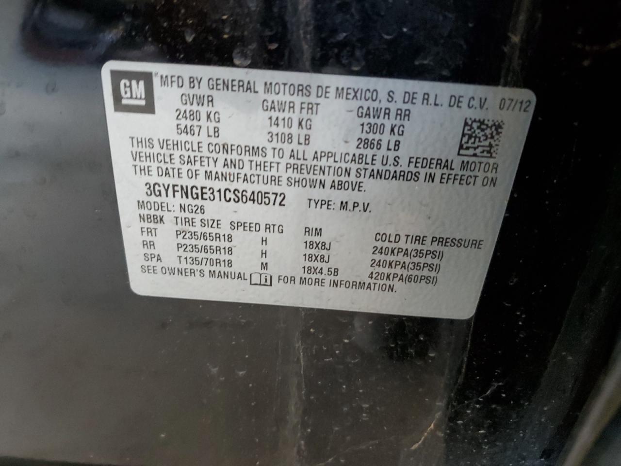 2012 Cadillac Srx VIN: 3GYFNGE31CS640572 Lot: 61908644