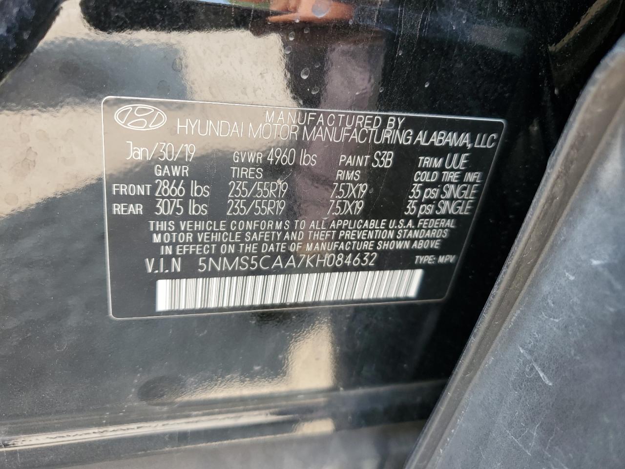 5NMS5CAA7KH084632 2019 Hyundai Santa Fe Limited