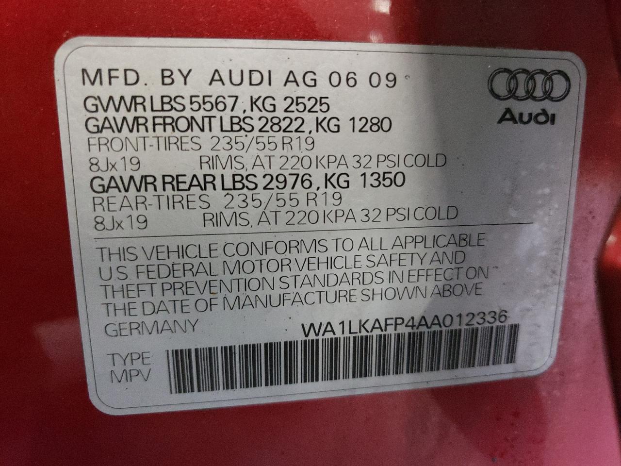 2010 Audi Q5 Premium Plus VIN: WA1LKAFP4AA012336 Lot: 65733164