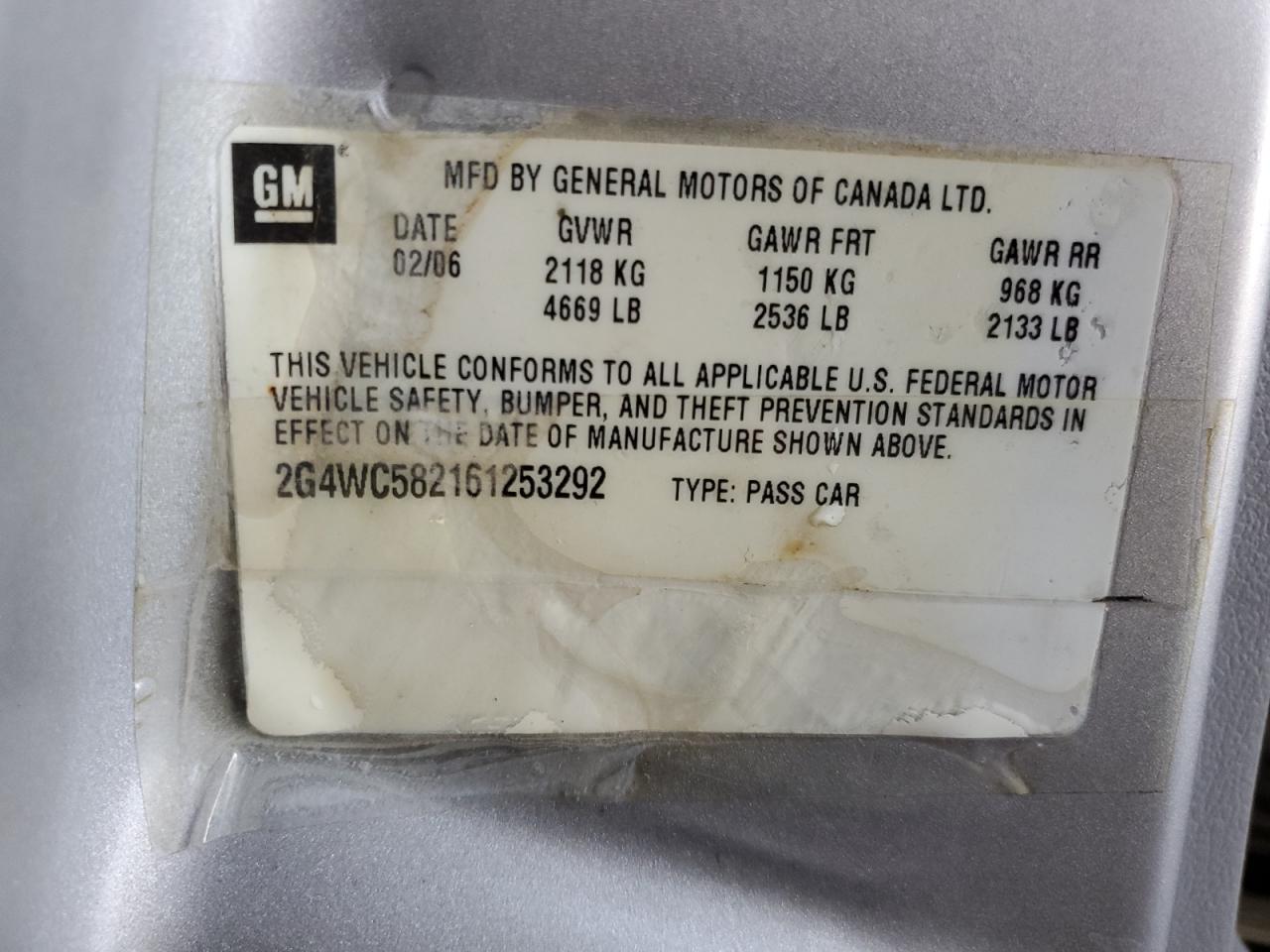 2006 Buick Lacrosse Cx VIN: 2G4WC582161253292 Lot: 62929034