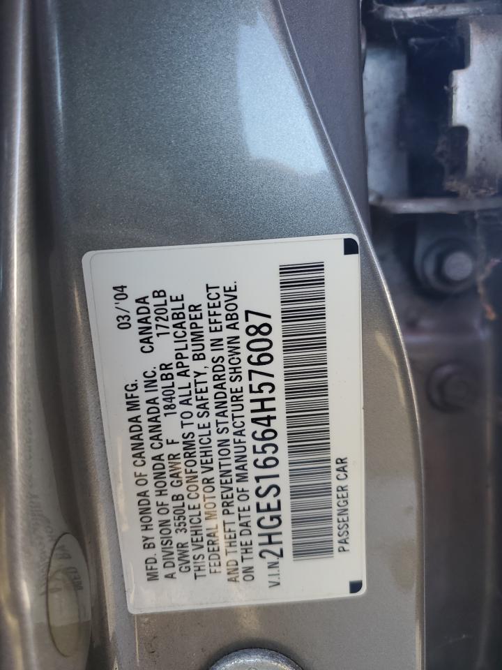 2004 Honda Civic Lx VIN: 2HGES16564H576087 Lot: 65089664