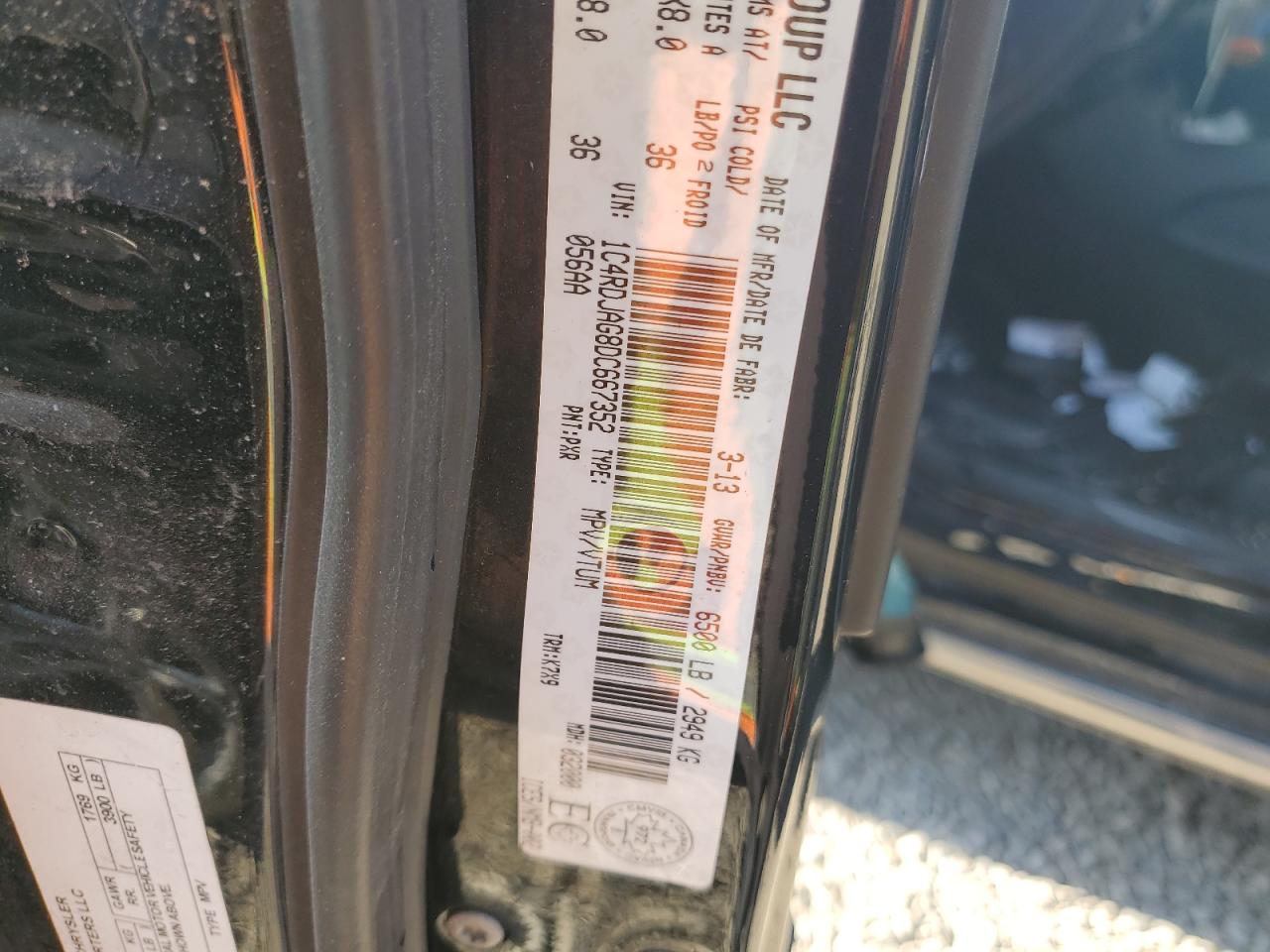 2013 Dodge Durango Sxt VIN: 1C4RDJAG8DC667352 Lot: 62958144