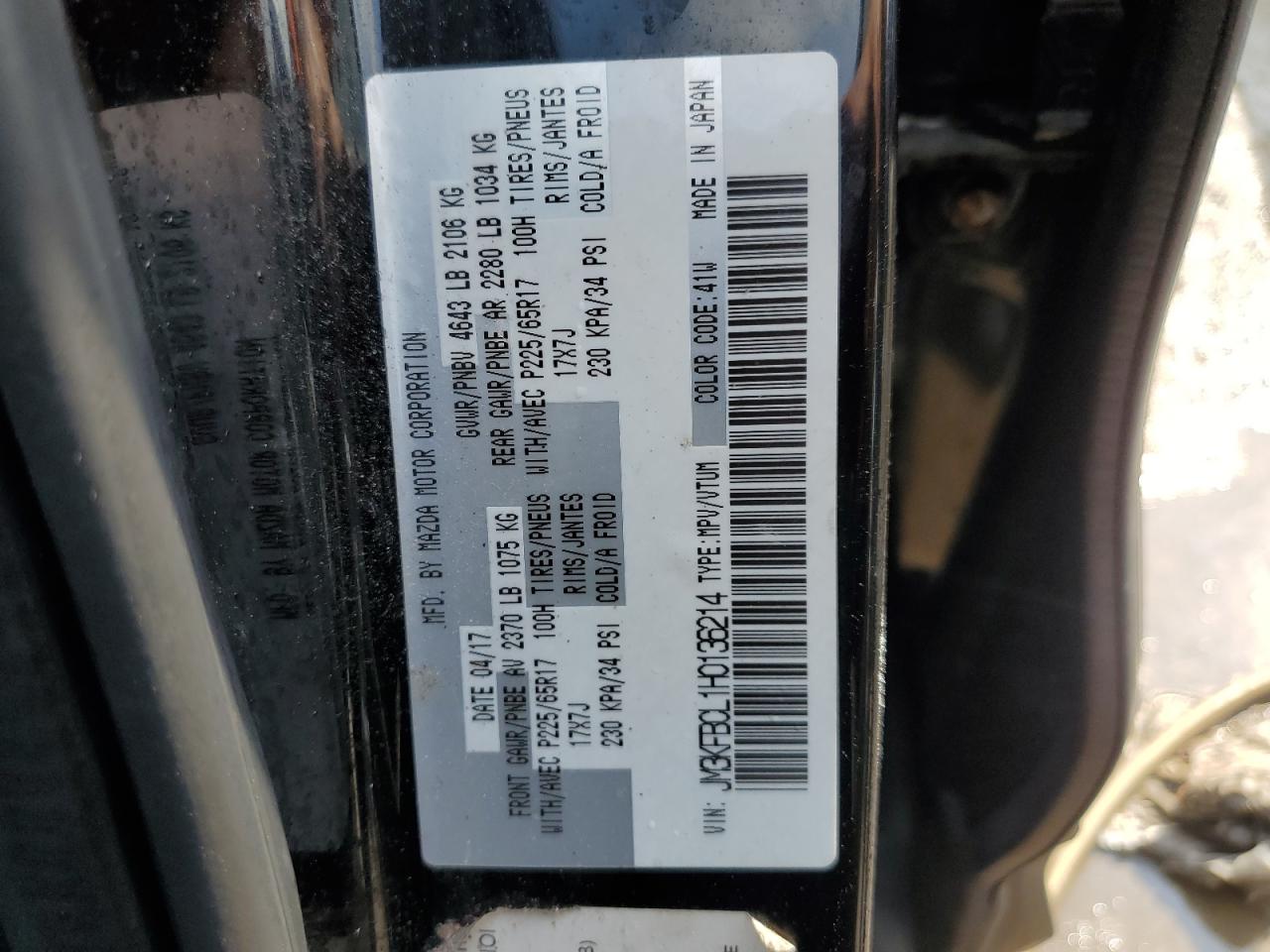 2017 Mazda Cx-5 Touring VIN: JM3KFBCL1H0136214 Lot: 62236174