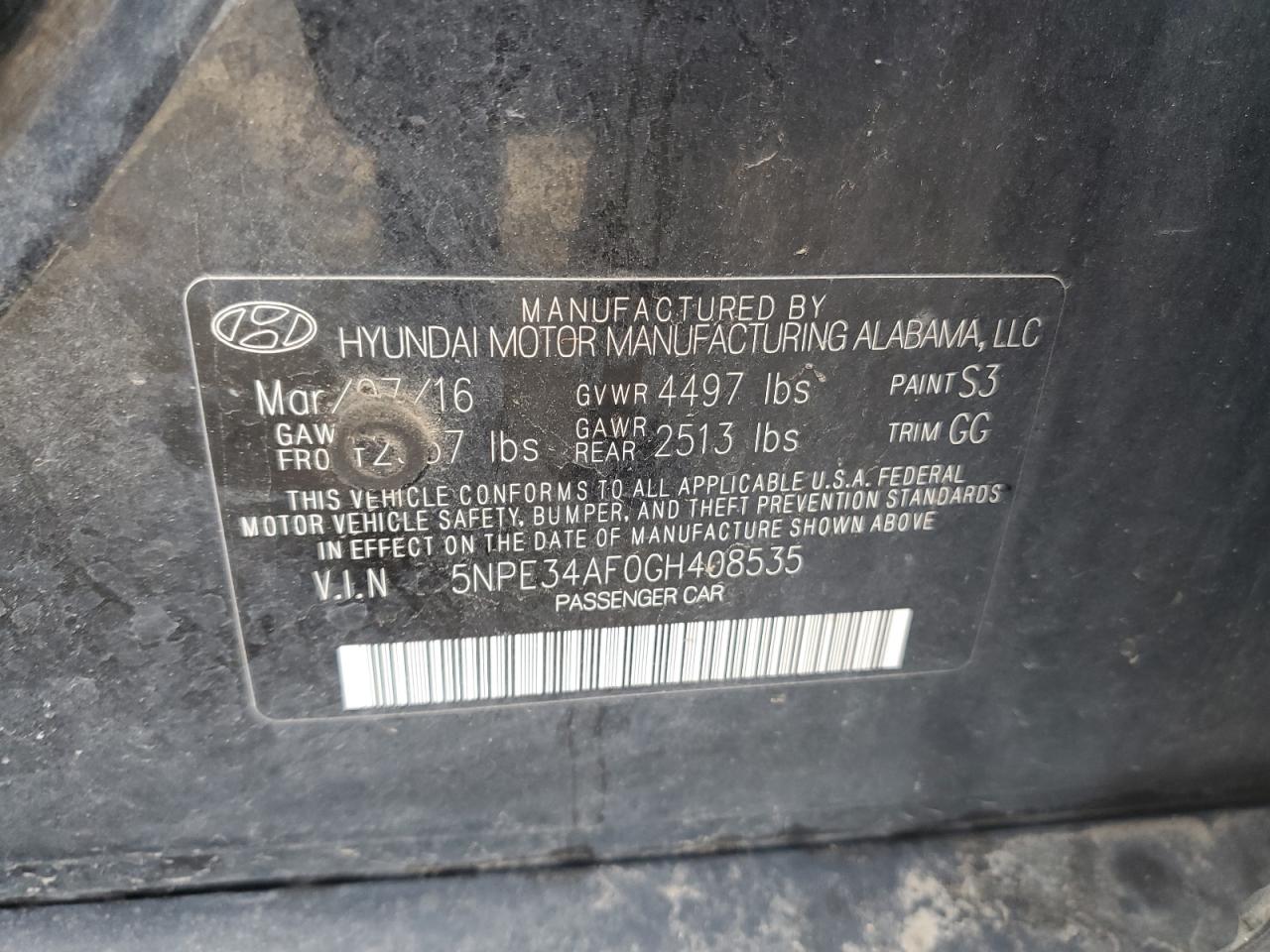 2016 Hyundai Sonata Sport VIN: 5NPE34AF0GH408535 Lot: 65077354