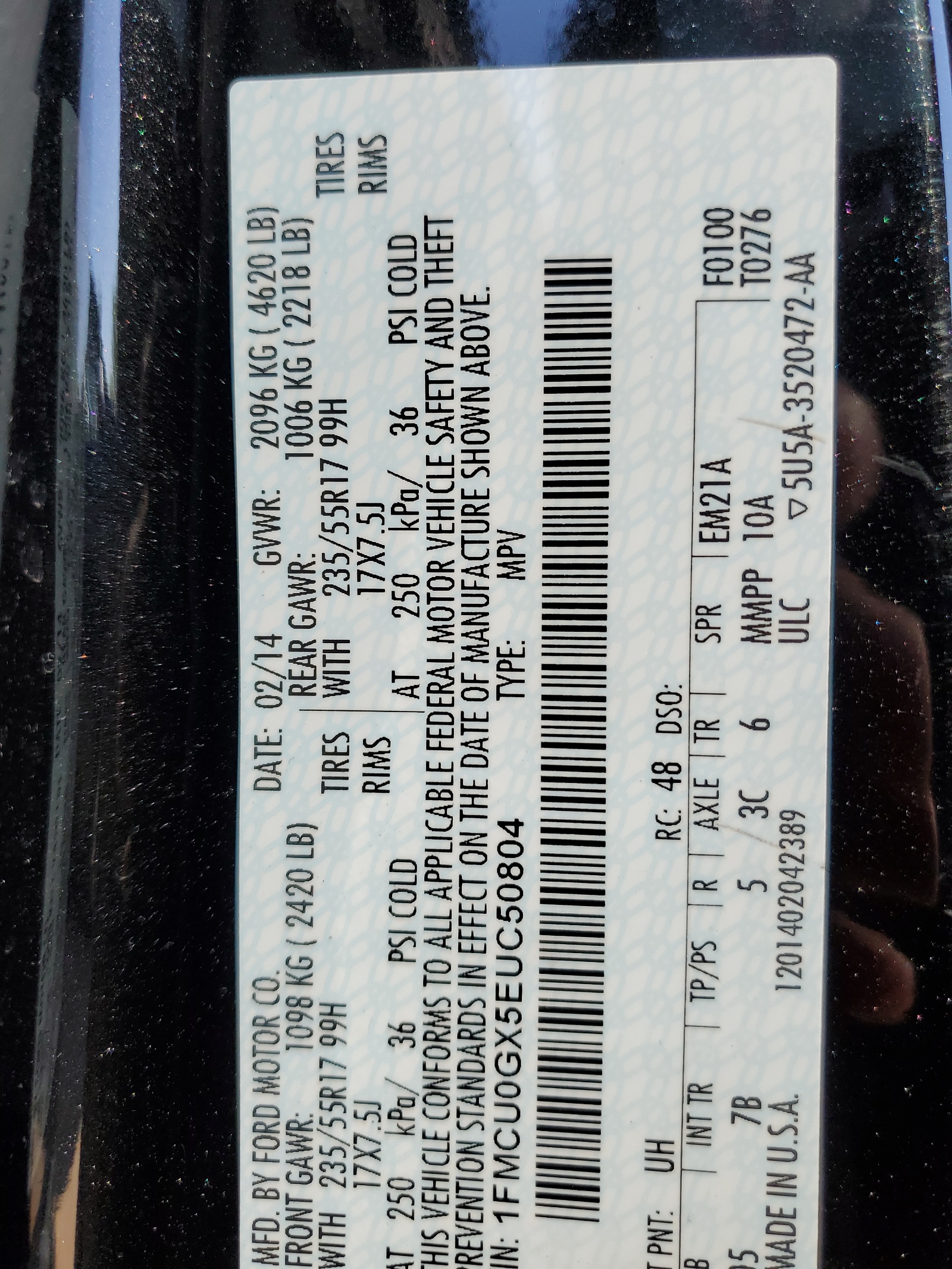 1FMCU0GX5EUC50804 2014 Ford Escape Se