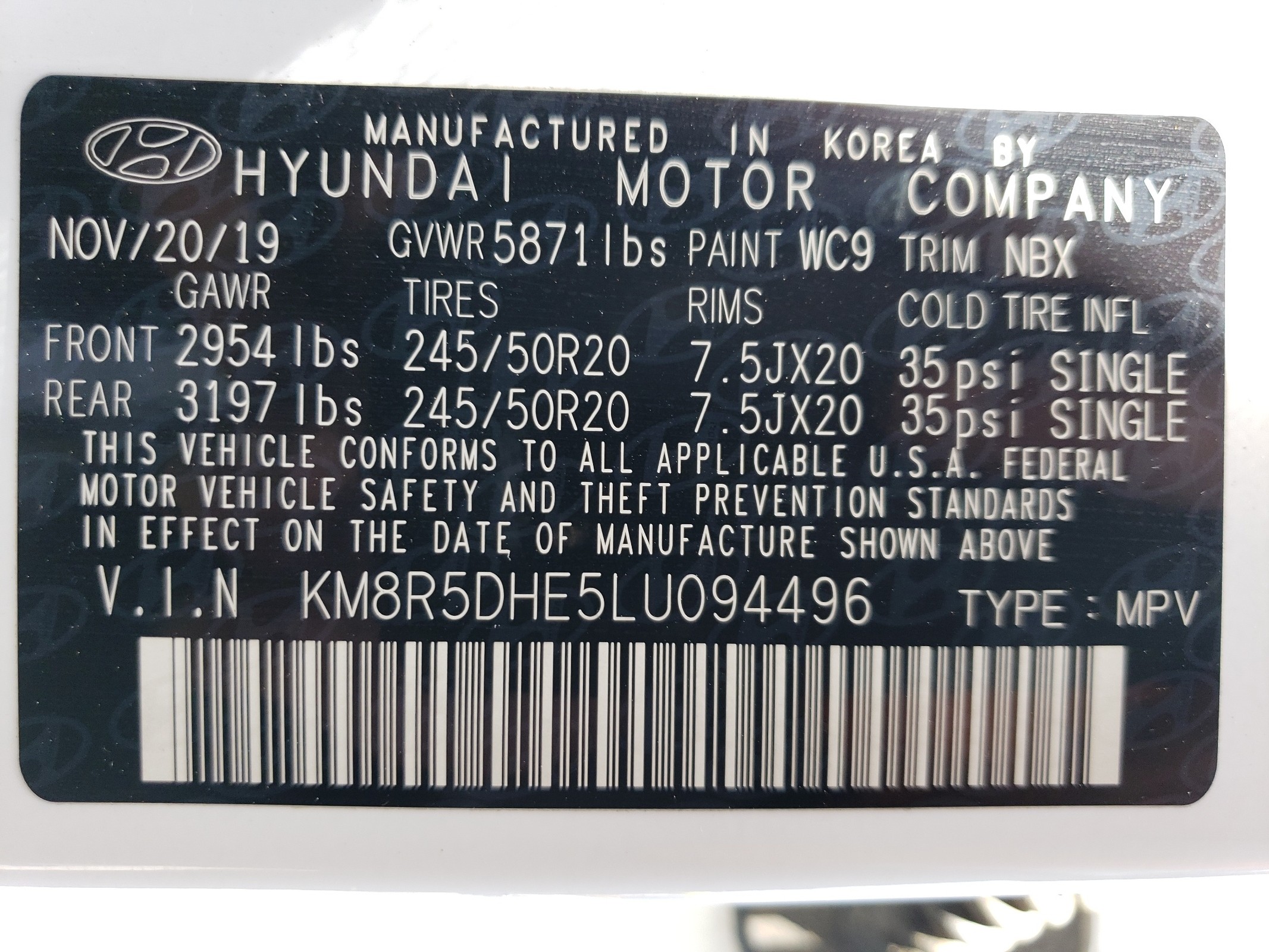 KM8R5DHE5LU094496 2020 Hyundai Palisade Limited