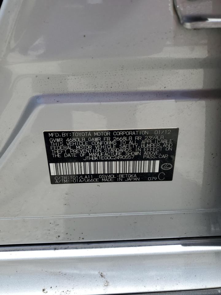 2012 Lexus Es 350 VIN: JTHBK1EG0C2490557 Lot: 61817904