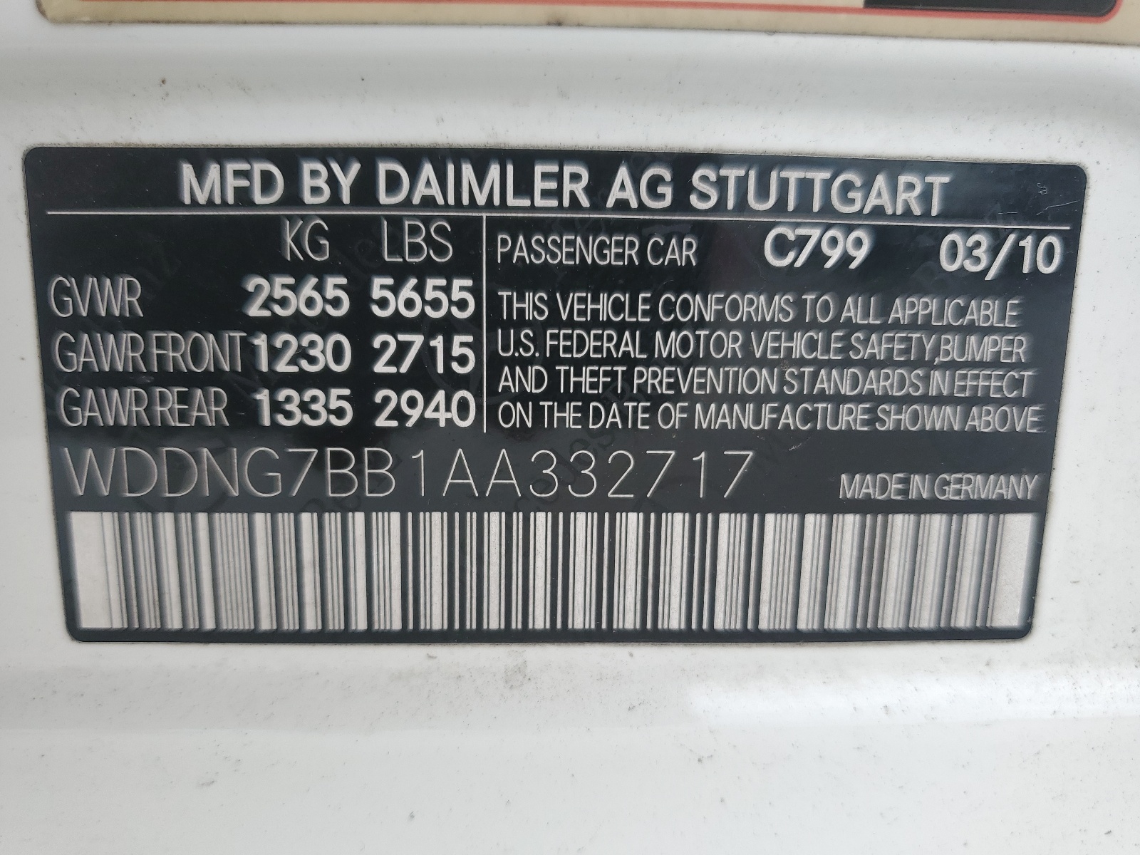 WDDNG7BB1AA332717 2010 Mercedes-Benz S 550