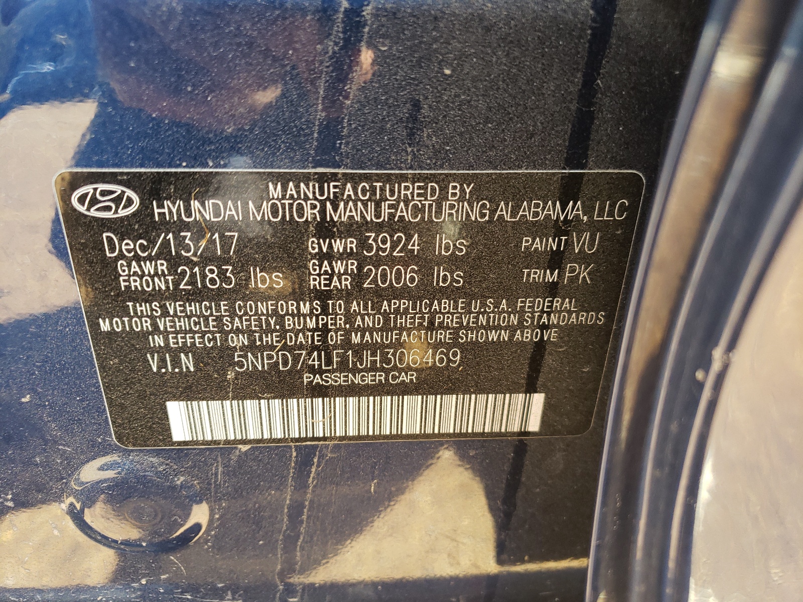 5NPD74LF1JH306469 2018 Hyundai Elantra Se