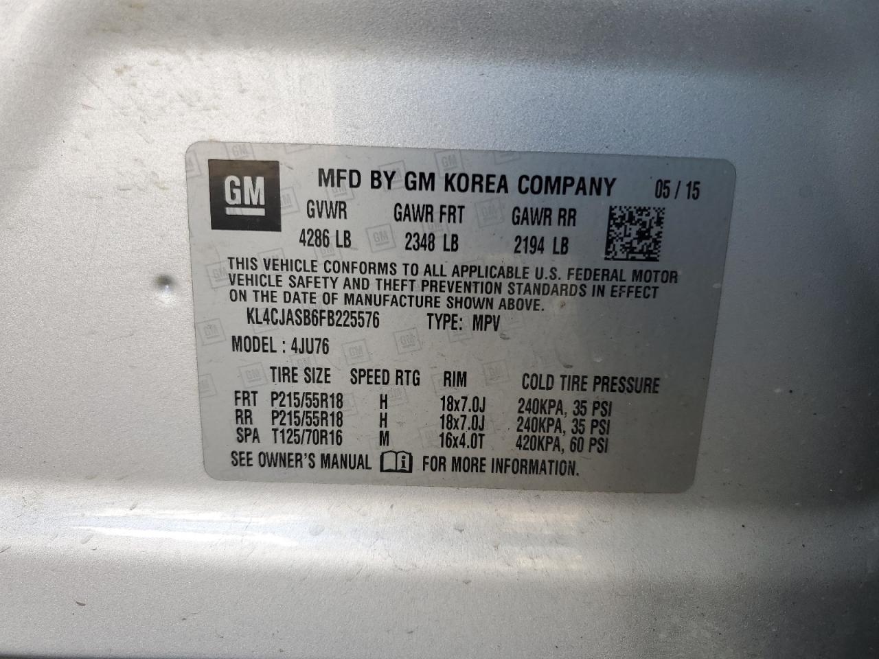 KL4CJASB6FB225576 2015 Buick Encore