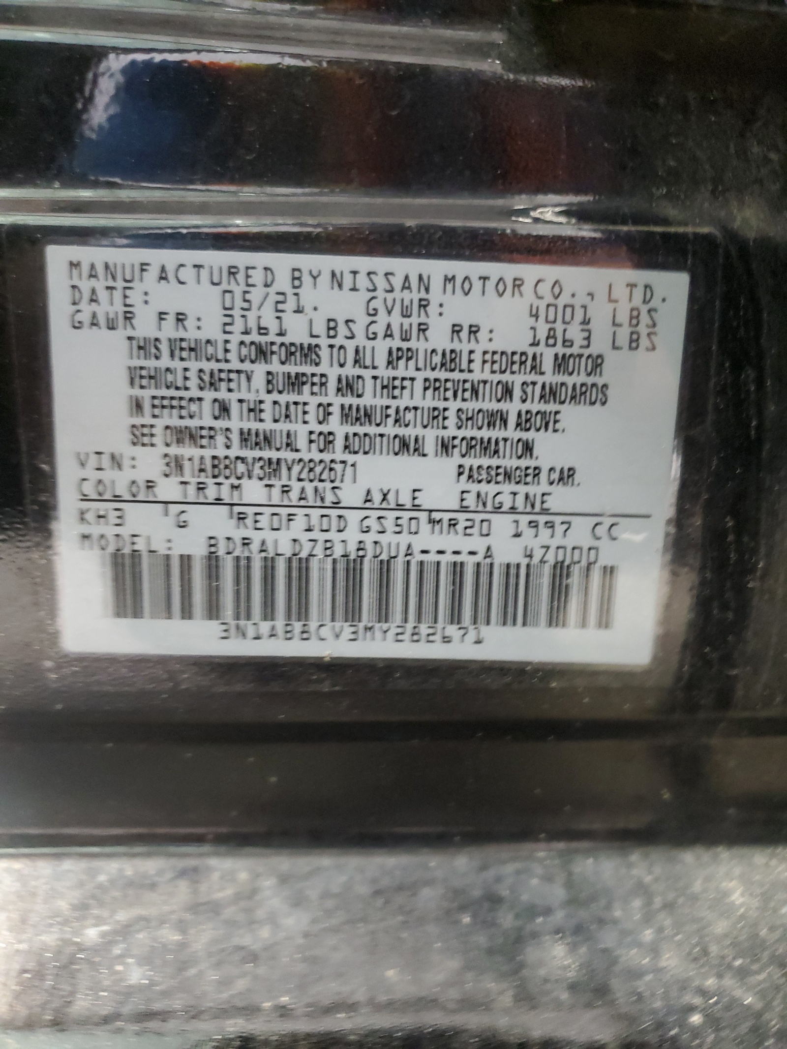 3N1AB8CV3MY282671 2021 Nissan Sentra Sv