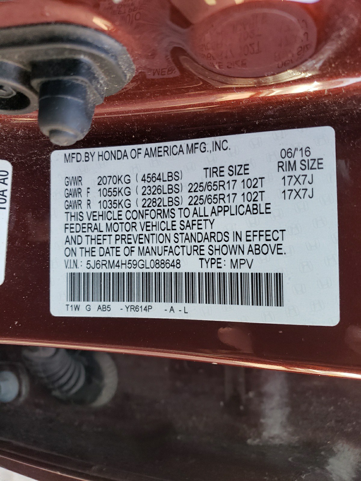 5J6RM4H59GL088648 2016 Honda Cr-V Ex