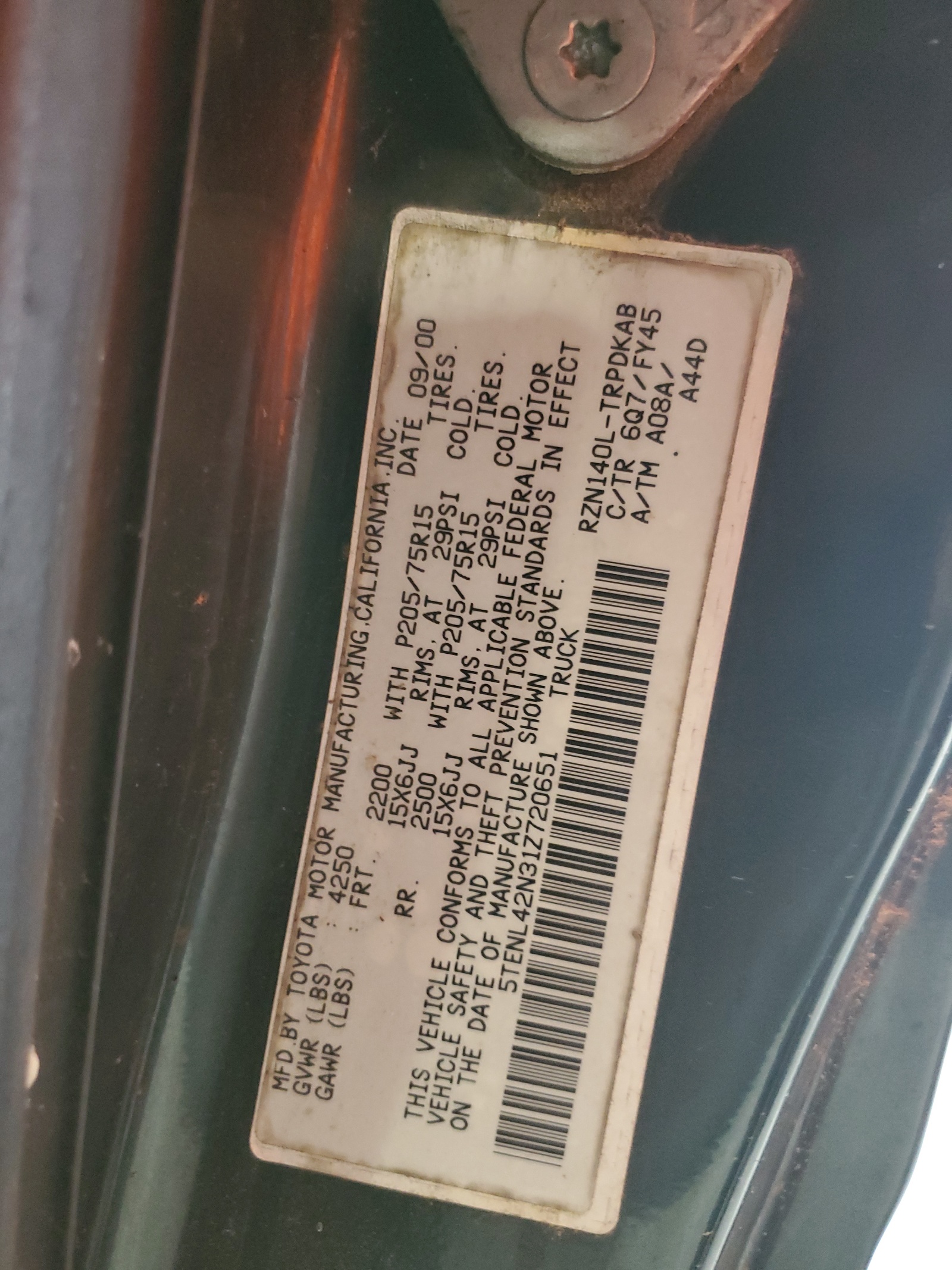 5TENL42N31Z720651 2001 Toyota Tacoma