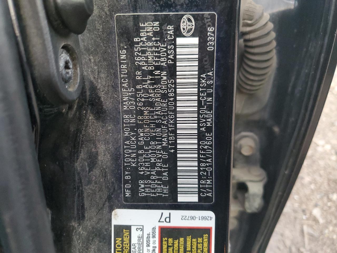 4T1BF1FK6FU048525 2015 Toyota Camry Le 4T1BF1FK6FU048525 2015 Toyota Camry Le