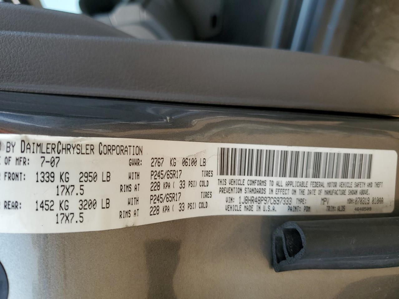 2007 Jeep Grand Cherokee Laredo VIN: 1J8HR48P97C697333 Lot: 64230194