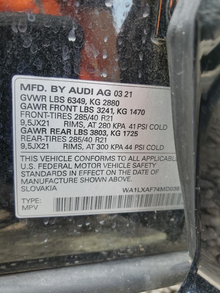 2021 Audi Q7 Premium Plus VIN: WA1LXAF74MD036107 Lot: 63666914