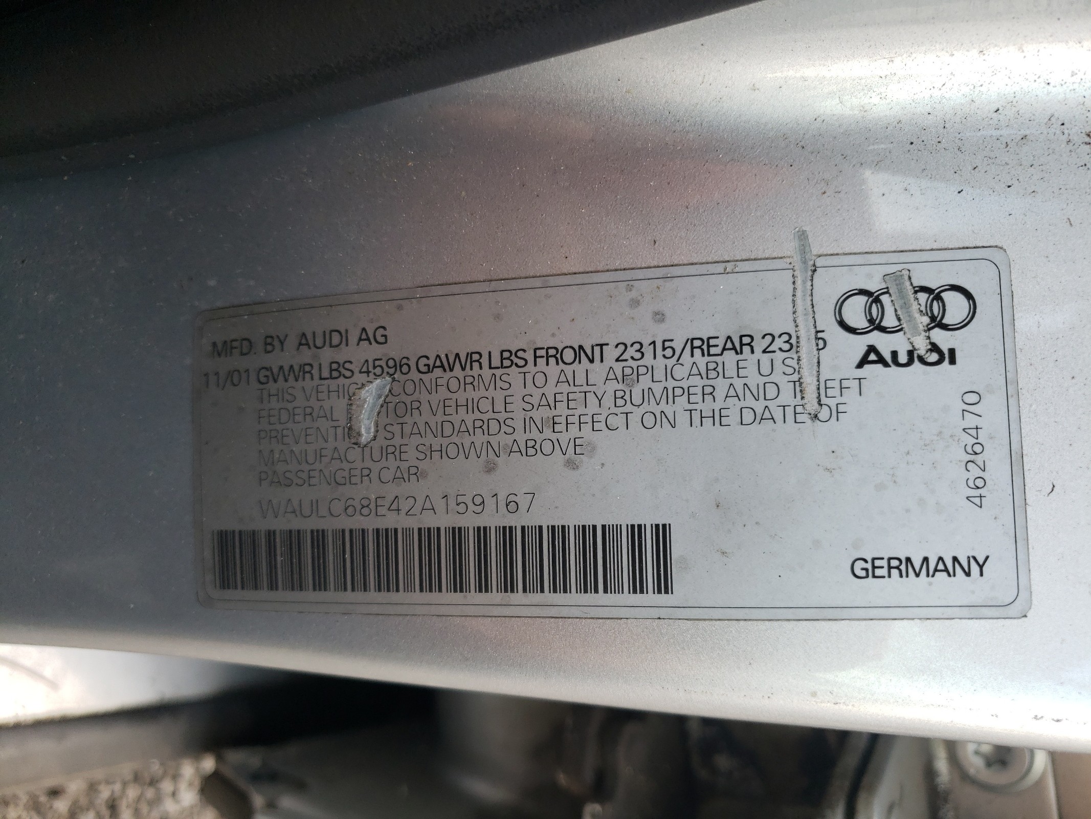 WAULC68E42A159167 2002 Audi A4 1.8T Quattro