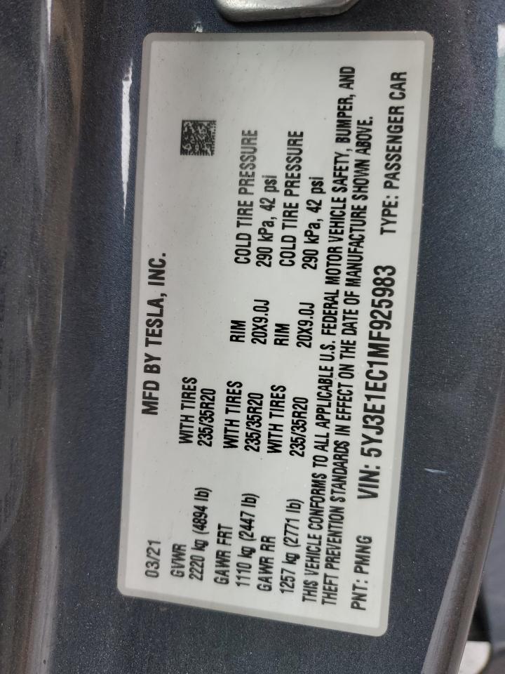 5YJ3E1EC1MF925983 2021 Tesla Model 3