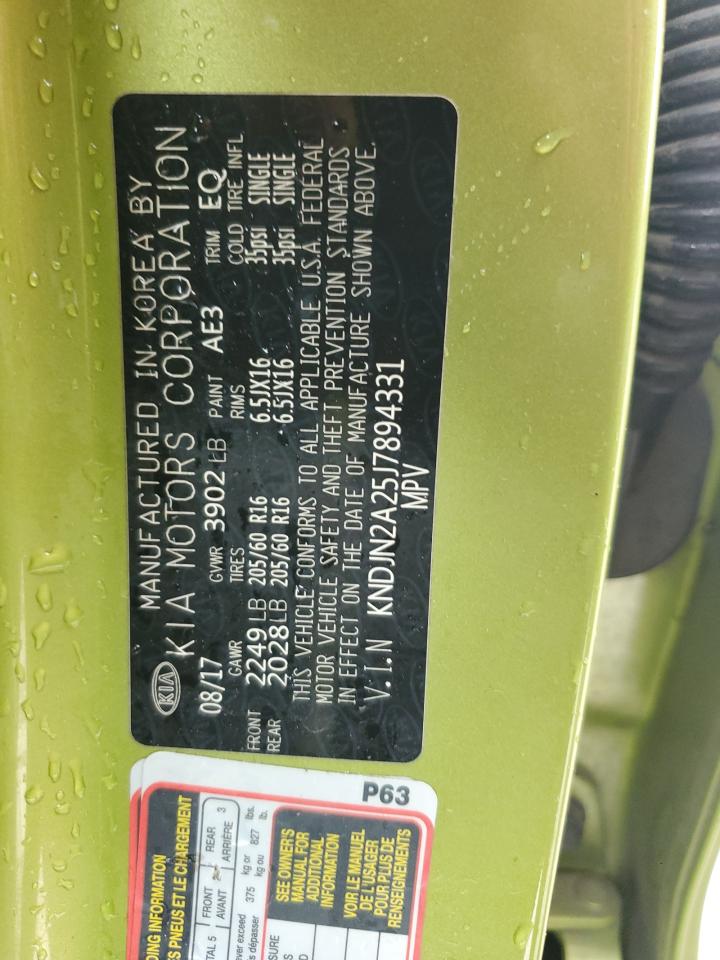 2018 Kia Soul VIN: KNDJN2A25J7894331 Lot: 63190804