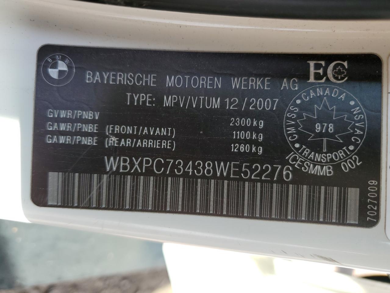 2008 BMW X3 3.0I VIN: WBXPC73438WE52276 Lot: 63768594