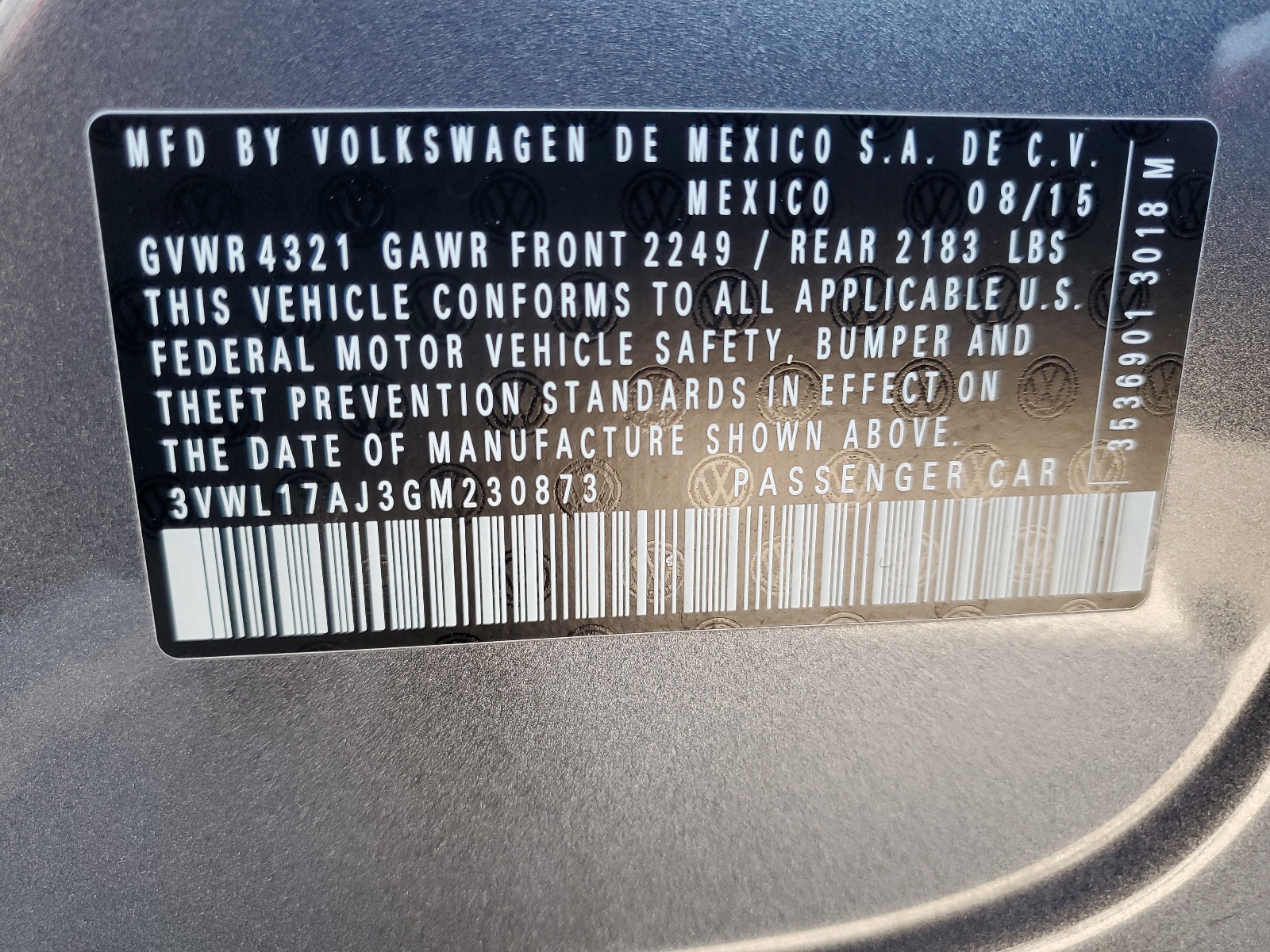 3VWL17AJ3GM230873 2016 Volkswagen Jetta Sel