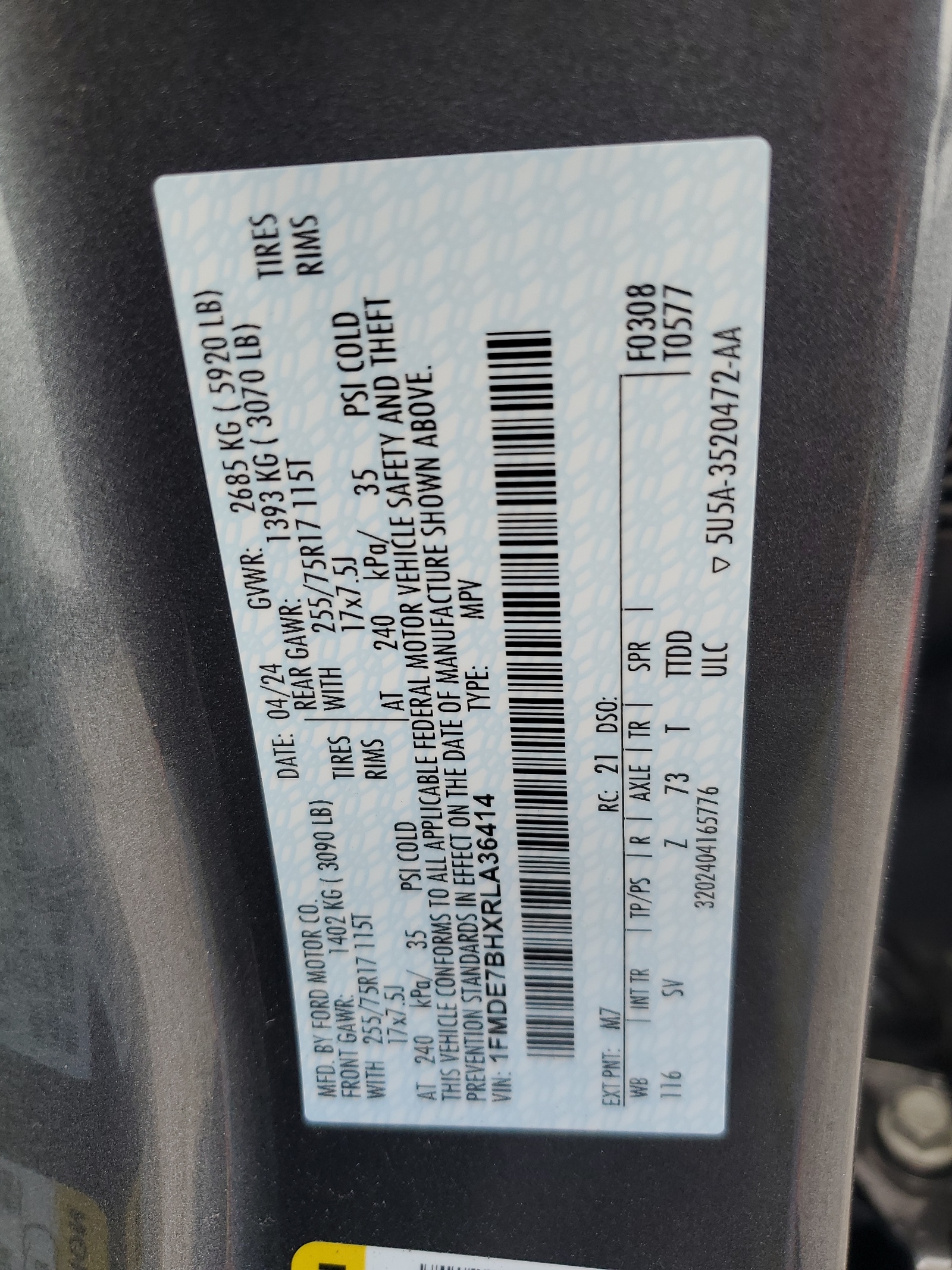 1FMDE7BHXRLA36414 2024 Ford Bronco Big Bend