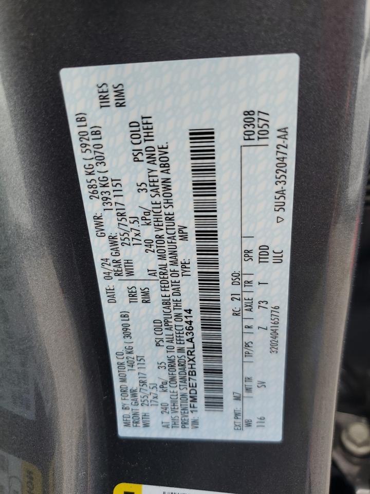 2024 Ford Bronco Big Bend VIN: 1FMDE7BHXRLA36414 Lot: 61847944