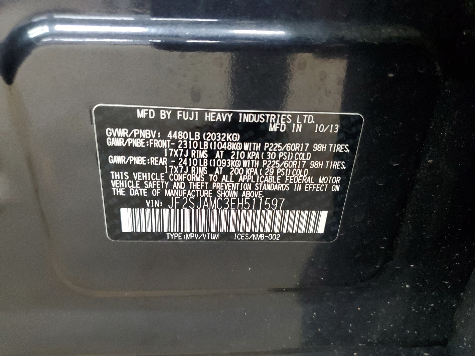 JF2SJAMC3EH511597 2014 Subaru Forester 2.5I Touring