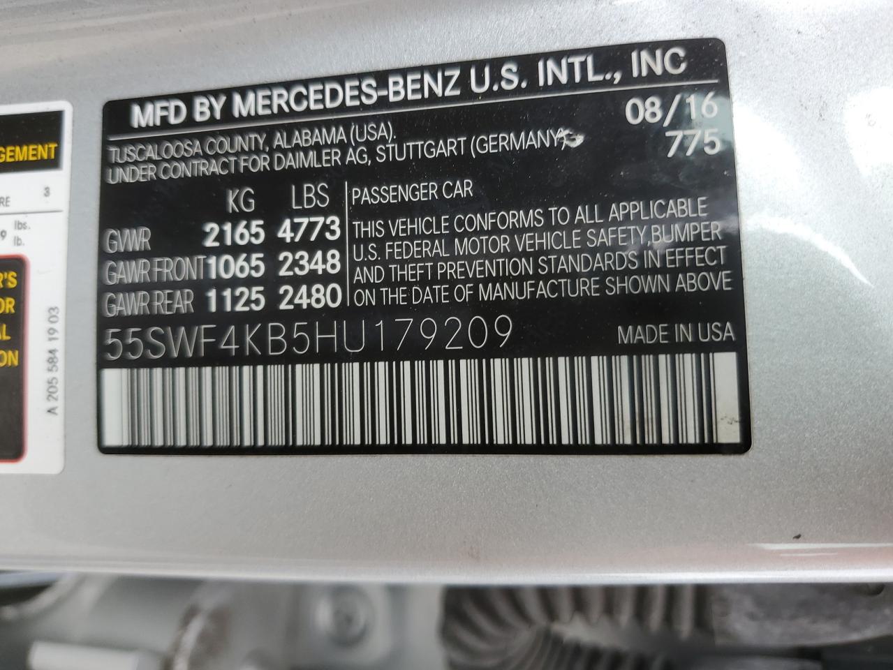 2017 Mercedes-Benz C 300 4Matic VIN: 55SWF4KB5HU179209 Lot: 63344534