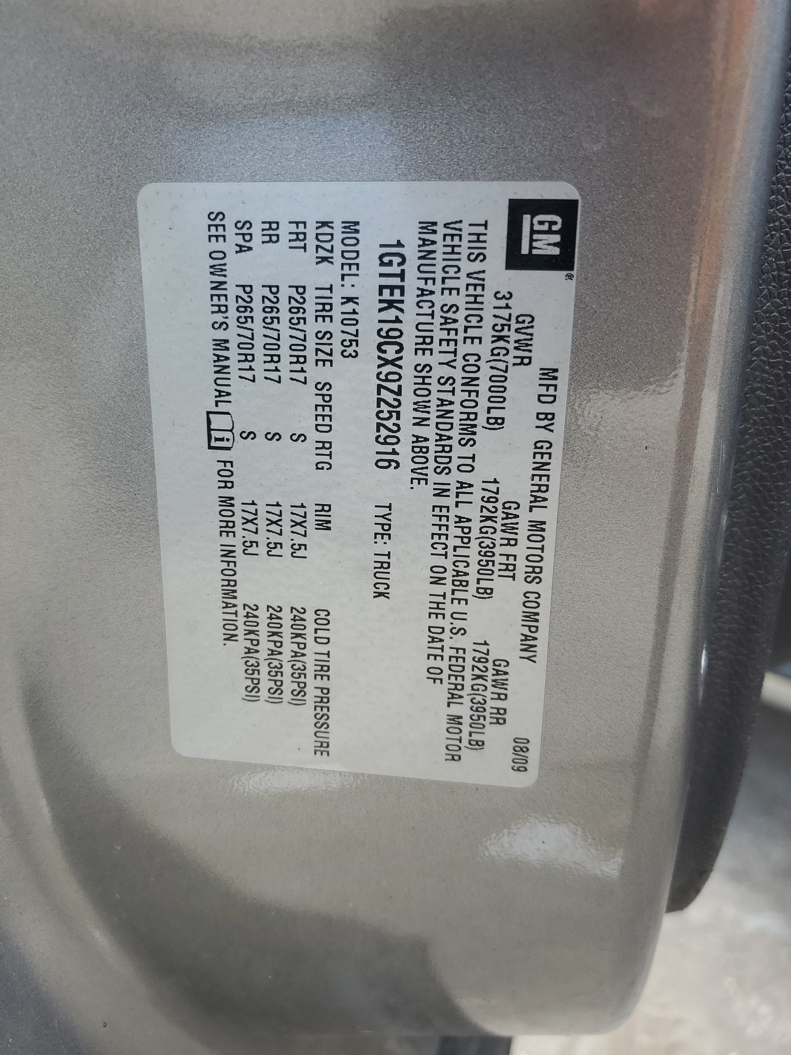 1GTEK19CX9Z252916 2009 GMC Sierra K1500