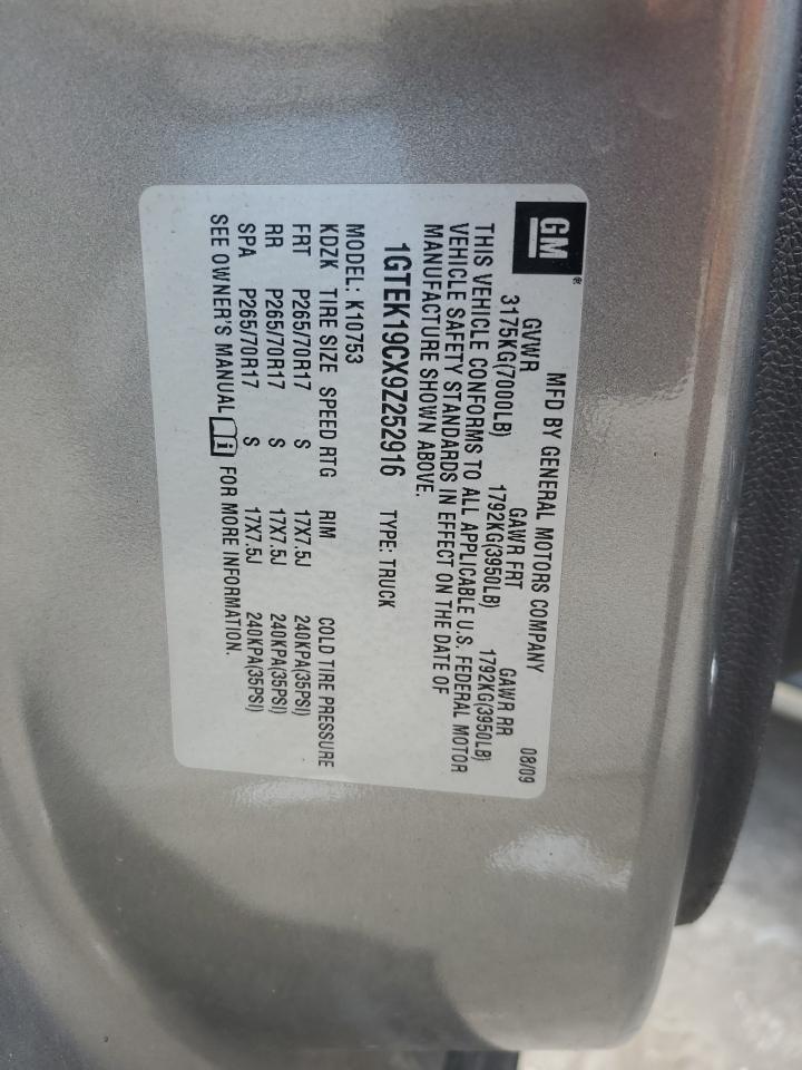 2009 GMC Sierra K1500 VIN: 1GTEK19CX9Z252916 Lot: 63801444