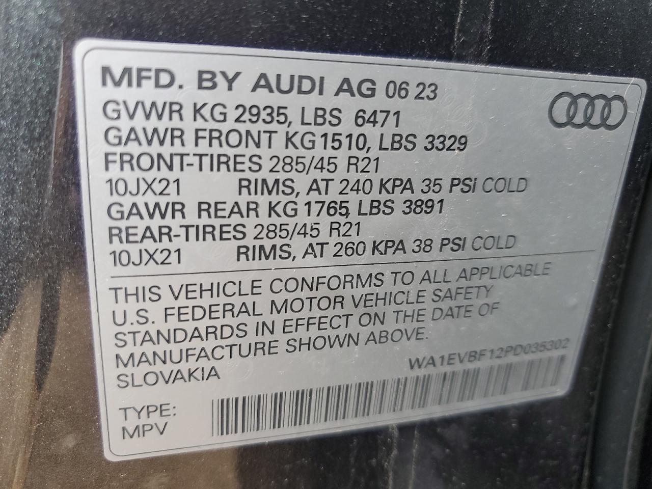 WA1EVBF12PD035302 2023 Audi Q8 Premium Plus S-Line