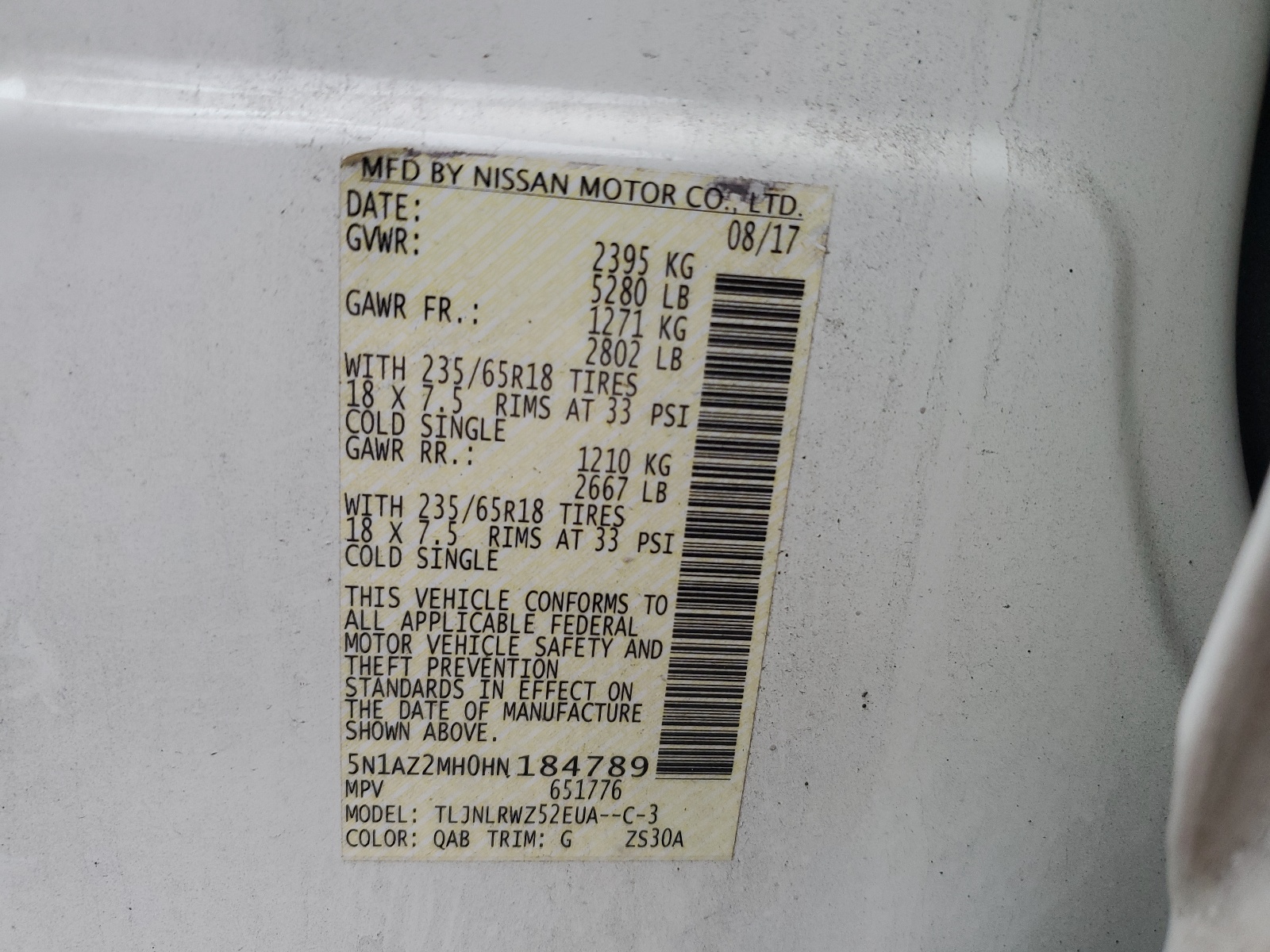 5N1AZ2MH0HN184789 2017 Nissan Murano S