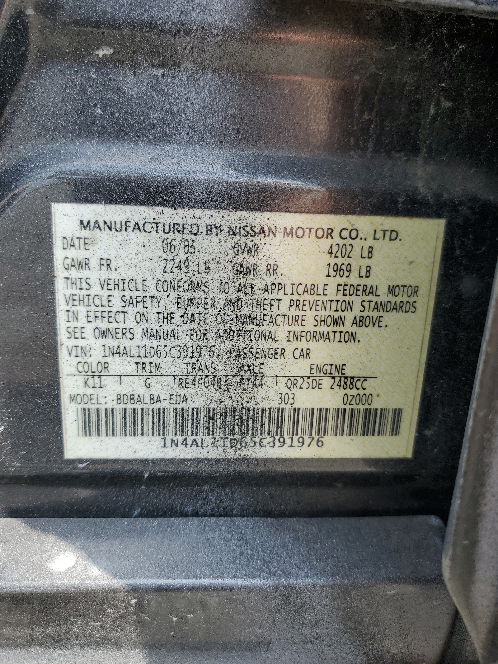 1N4AL11D65C391976 2005 Nissan Altima S